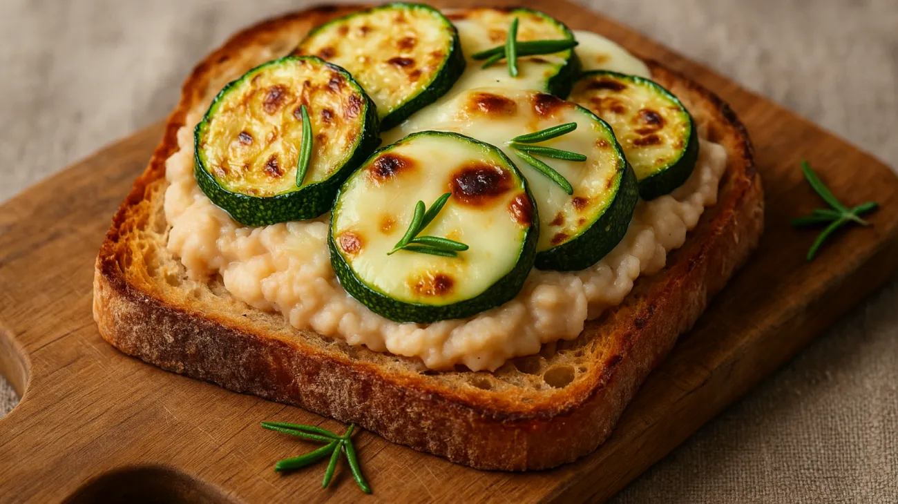 Pane tostato zucchine e provola affumicata"